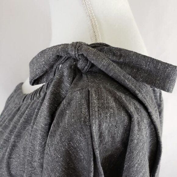 One-Shoulder Draped Ruffle Top w/ Bow Tie – Soft Charcoal Jersey - Picture 8 of 10